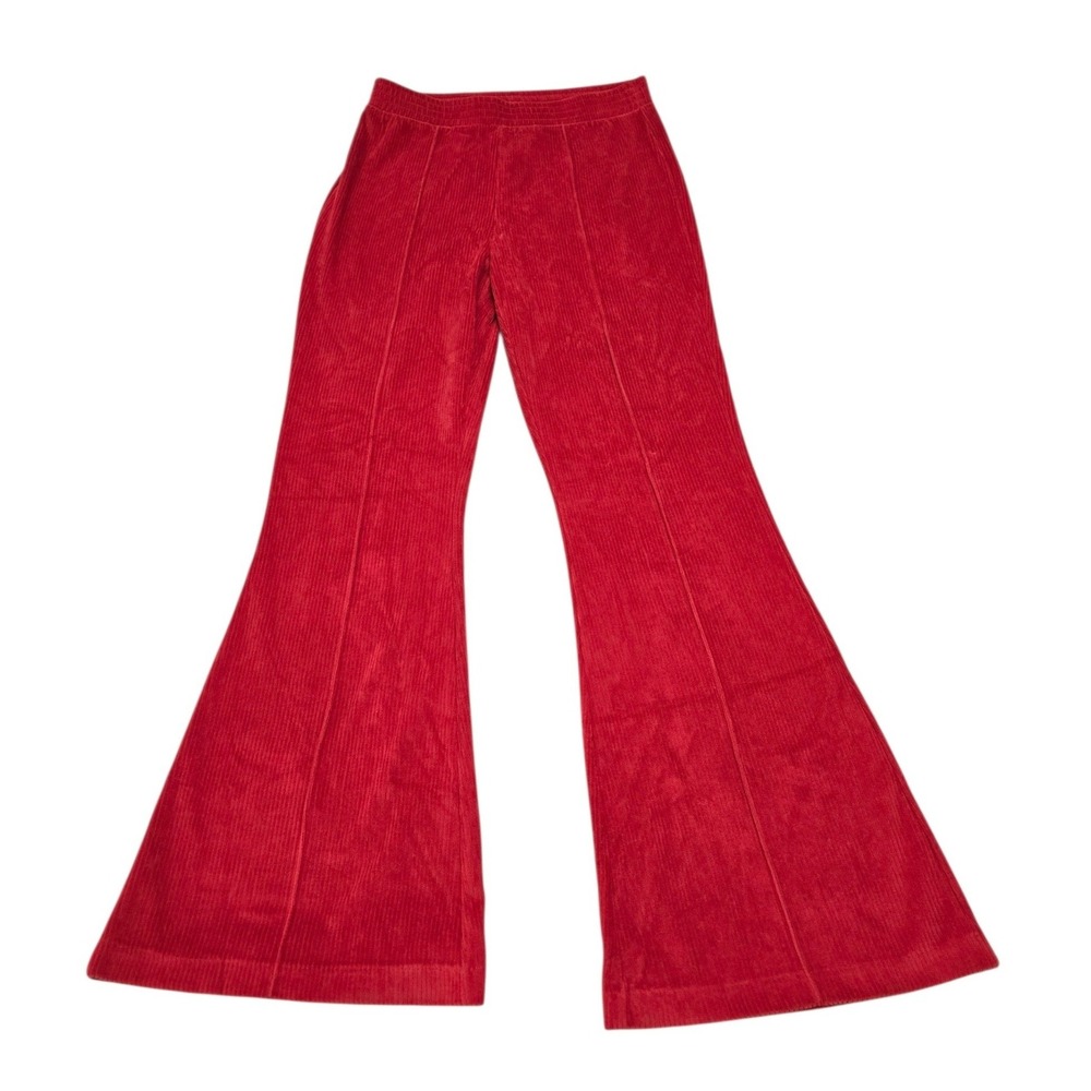 Aerie Red Ribbed Corduroy Flare Pants High‎ Rise Elastic Waist Size  M